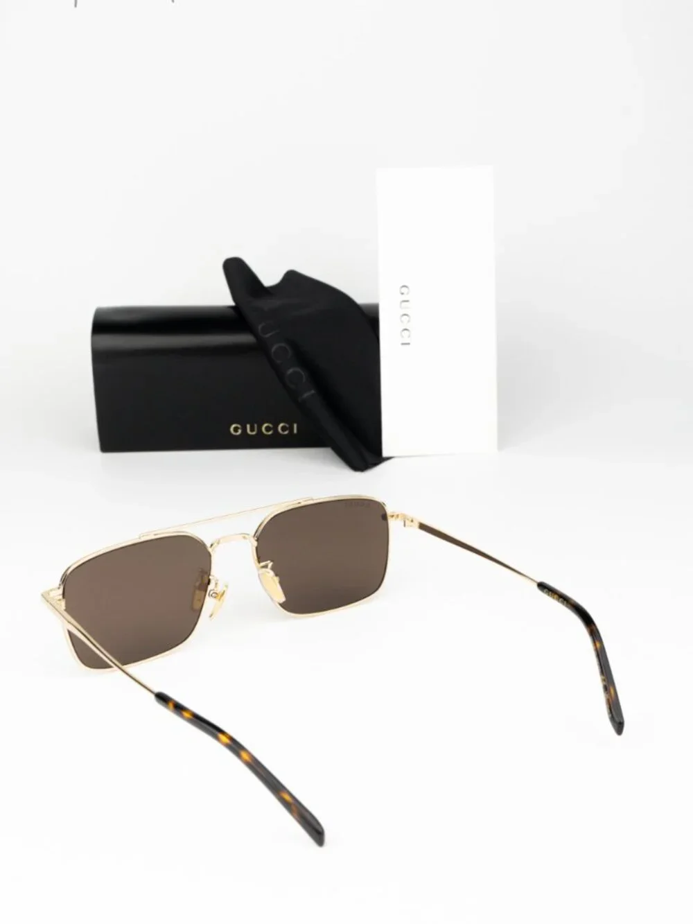Gucci Women Sunglasses Gold Brown Rectangular GG1957SA 002 NEW AUTHENTIC